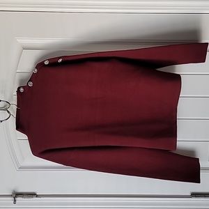 Womens Tahari Cowl Neck Sweater Rhinestone Button Design